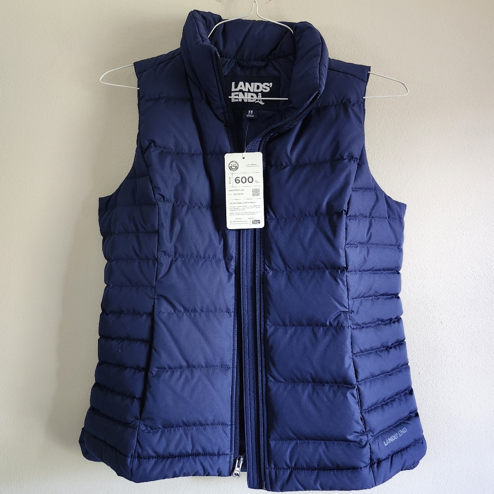 NWT Land's End Navy Down Puffer Vest 600 fill Size XS (2-4)